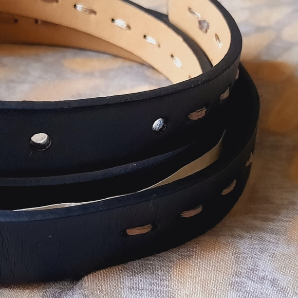 New black/brown stitched skinny leather belt size XL. - Picture 6 of 10